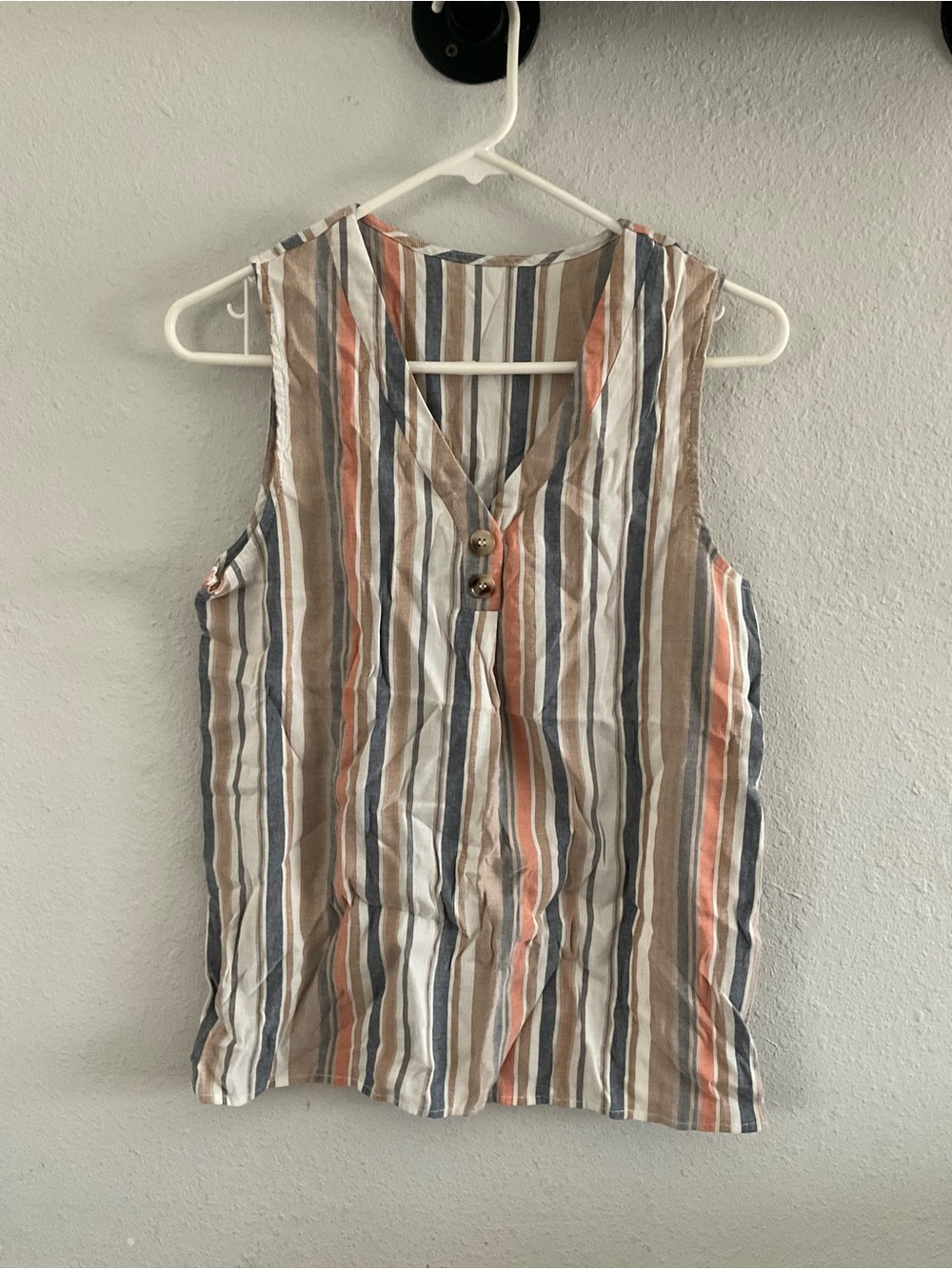 SHEIN Striped V-Neck Tank Top in White, Blue, Tan, and Coral